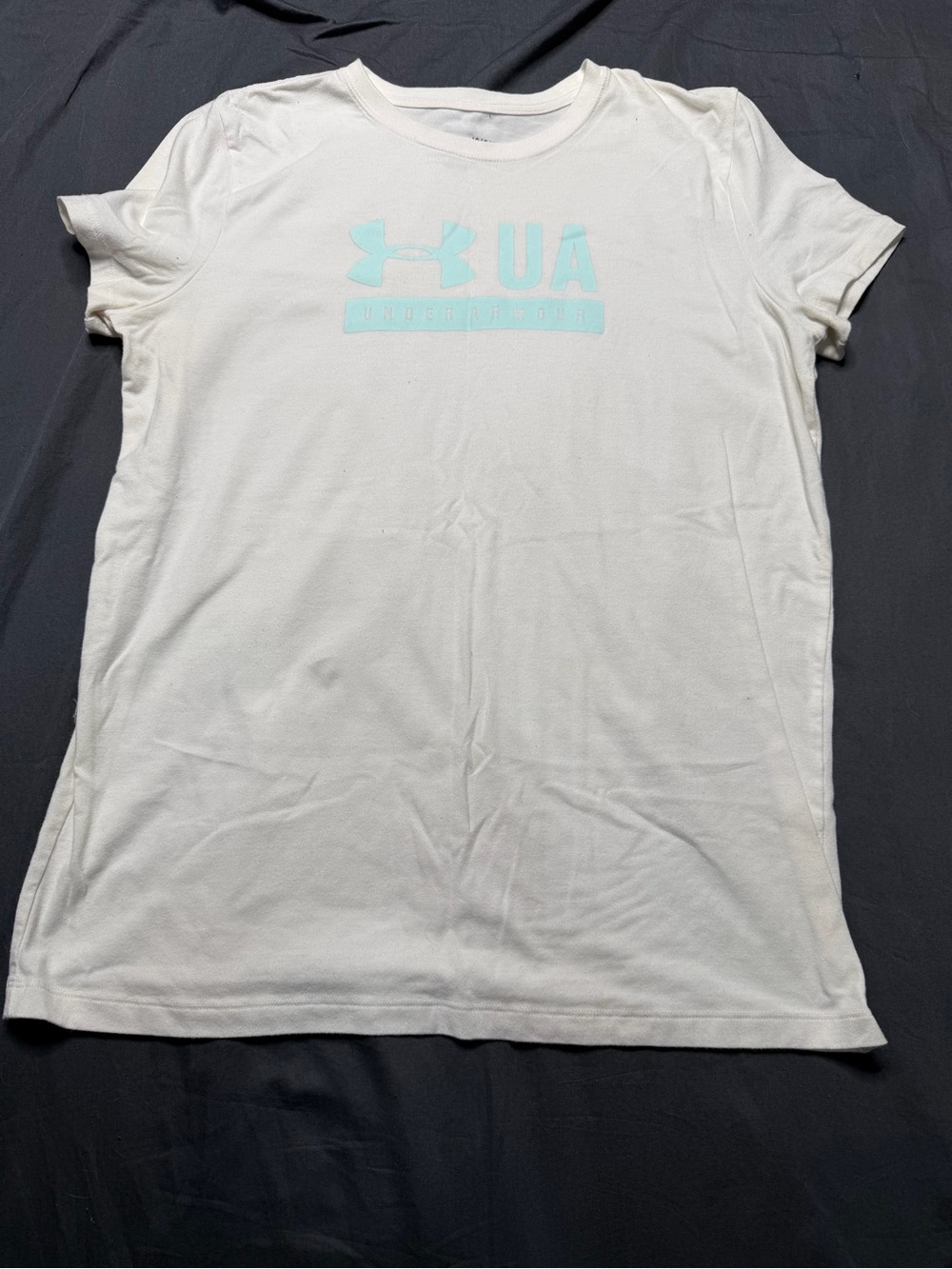 Under Armour White Short Sleeve Tee with Aqua Logo